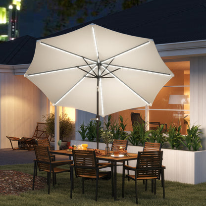 Outdoor Patio Umbrella with Solar LED Lights Ø292x252 cm Garden Umbrella with Adjustable Tilt up to 45° Waterproof and Crank Parasol for Patio Pool Without Base Cream