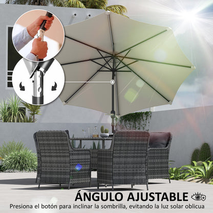 Outdoor Patio Umbrella with Solar LED Lights Ø292x252 cm Garden Umbrella with Adjustable Tilt up to 45° Waterproof and Crank Parasol for Patio Pool Without Base Cream