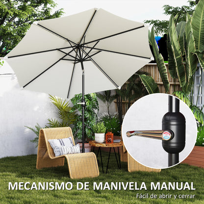 Outdoor Patio Umbrella with Solar LED Lights Ø292x252 cm Garden Umbrella with Adjustable Tilt up to 45° Waterproof and Crank Parasol for Patio Pool Without Base Cream