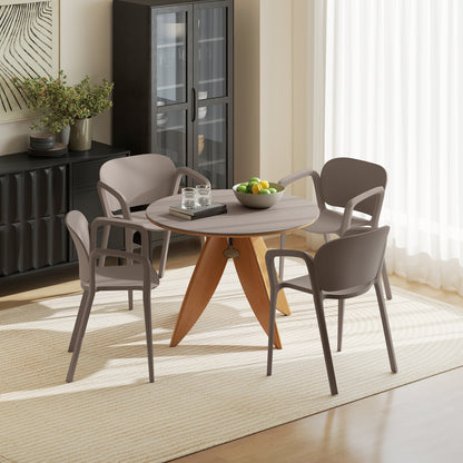 Garden Chair 4-Pack Weatherproof Plastic Garden Chairs with Armrests Backrest Stackable Patio Chair Supports up to 120 kg Outdoor Furniture for backyard, garden, balcony Grey