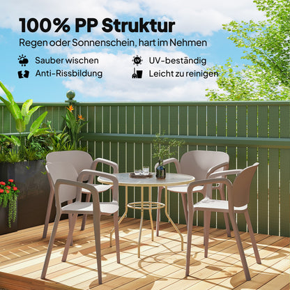 Garden Chair 4-Pack Weatherproof Plastic Garden Chairs with Armrests Backrest Stackable Patio Chair Supports up to 120 kg Outdoor Furniture for backyard, garden, balcony Grey