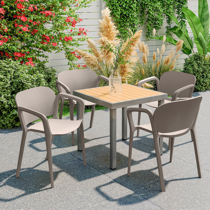 Garden Chair 4-Pack Weatherproof Plastic Garden Chairs with Armrests Backrest Stackable Patio Chair Supports up to 120 kg Outdoor Furniture for backyard, garden, balcony Grey