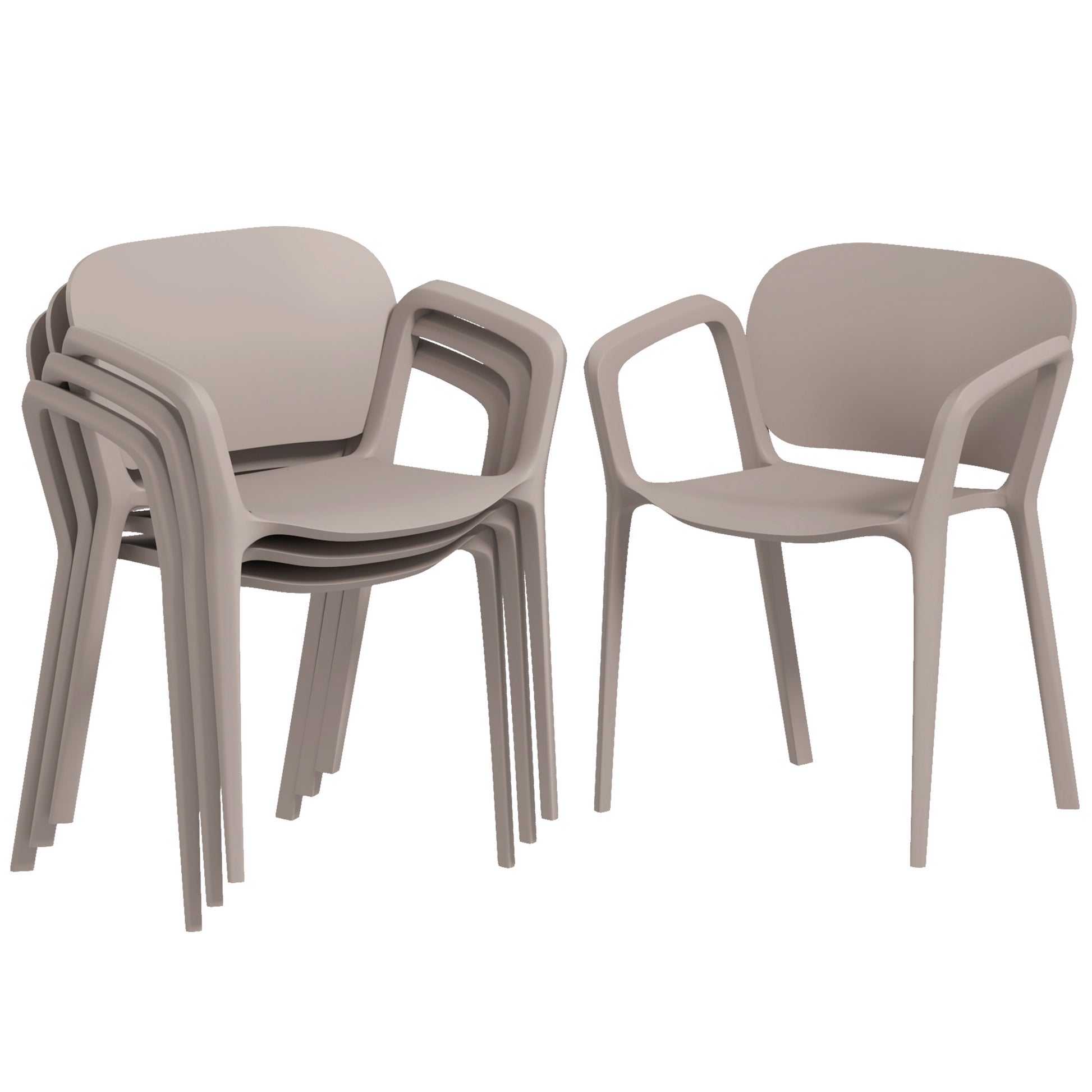 Garden Chair 4-Pack Weatherproof Plastic Garden Chairs with Armrests Backrest Stackable Patio Chair Supports up to 120 kg Outdoor Furniture for backyard, garden, balcony Grey