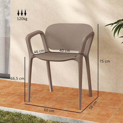 Garden Chair 4-Pack Weatherproof Plastic Garden Chairs with Armrests Backrest Stackable Patio Chair Supports up to 120 kg Outdoor Furniture for backyard, garden, balcony Grey
