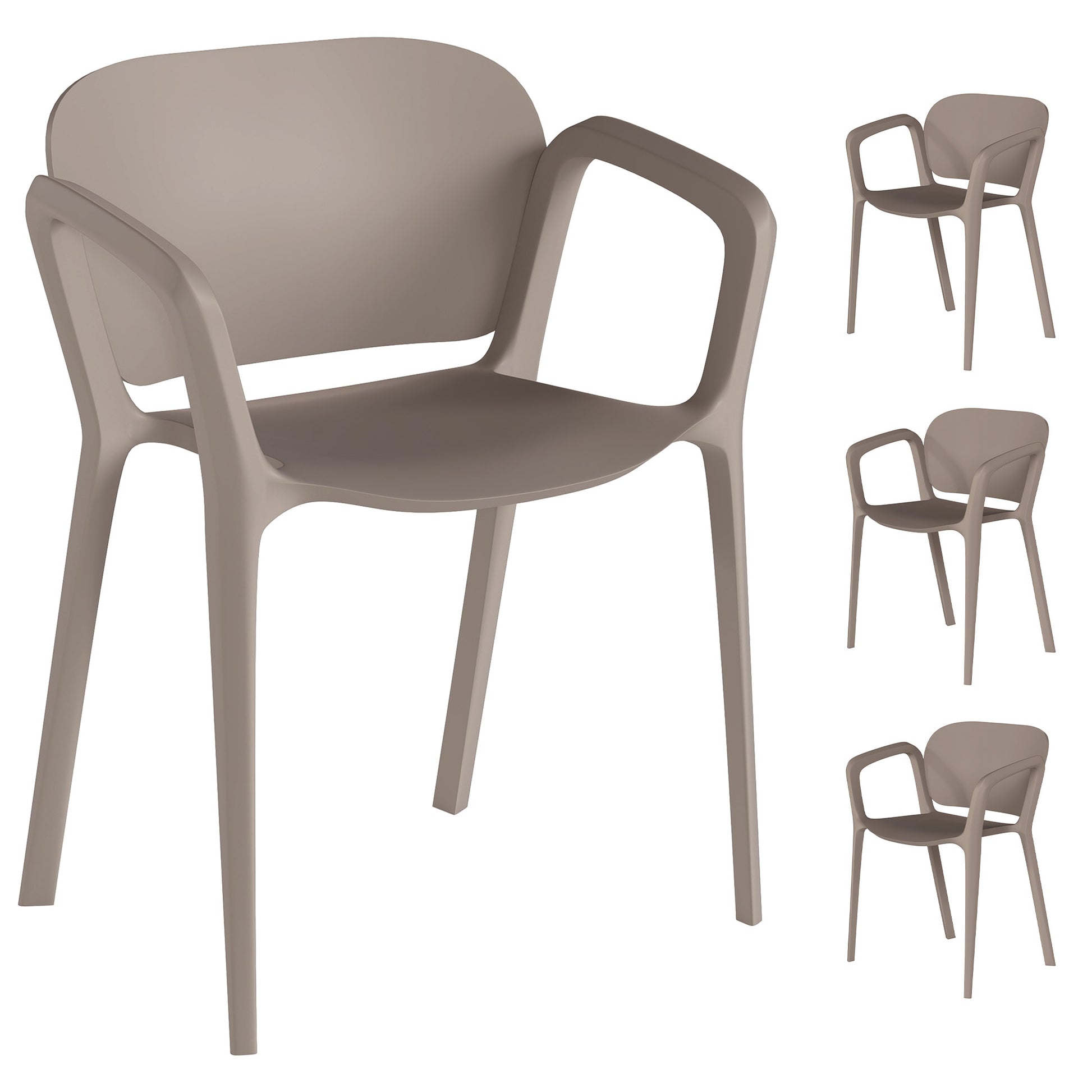 Garden Chair 4-Pack Weatherproof Plastic Garden Chairs with Armrests Backrest Stackable Patio Chair Supports up to 120 kg Outdoor Furniture for backyard, garden, balcony Grey