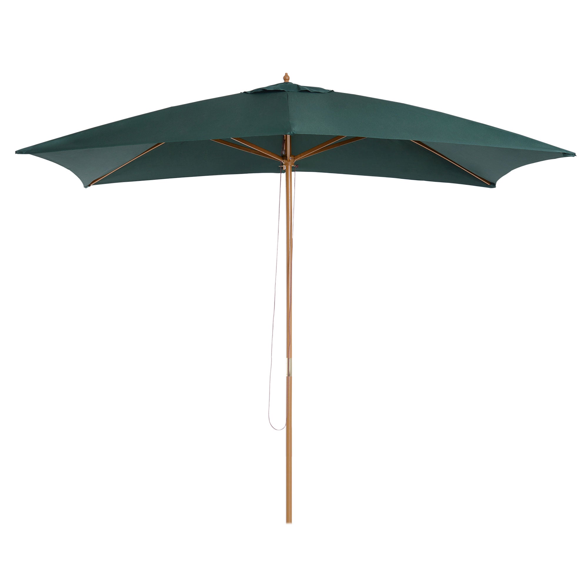 Garden Umbrella 2x3m with Rope and Air Vents, Outdoor Umbrella with 6 Wooden, Bamboo and 180g/㎡ Polyester Ribs, for Courtyard, Terrace and Balcony, Dark Green