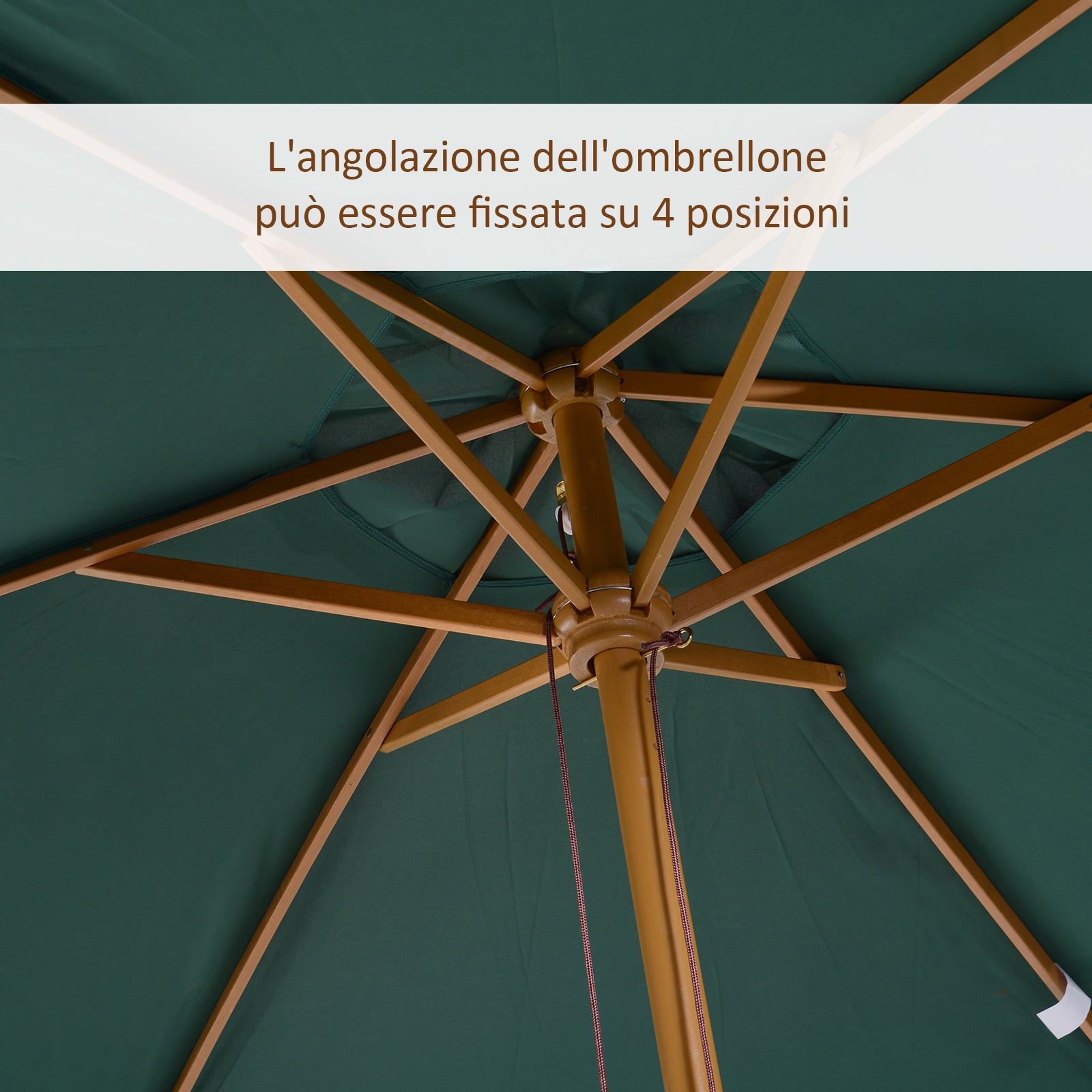 Garden Umbrella 2x3m with Rope and Air Vents, Outdoor Umbrella with 6 Wooden, Bamboo and 180g/㎡ Polyester Ribs, for Courtyard, Terrace and Balcony, Dark Green