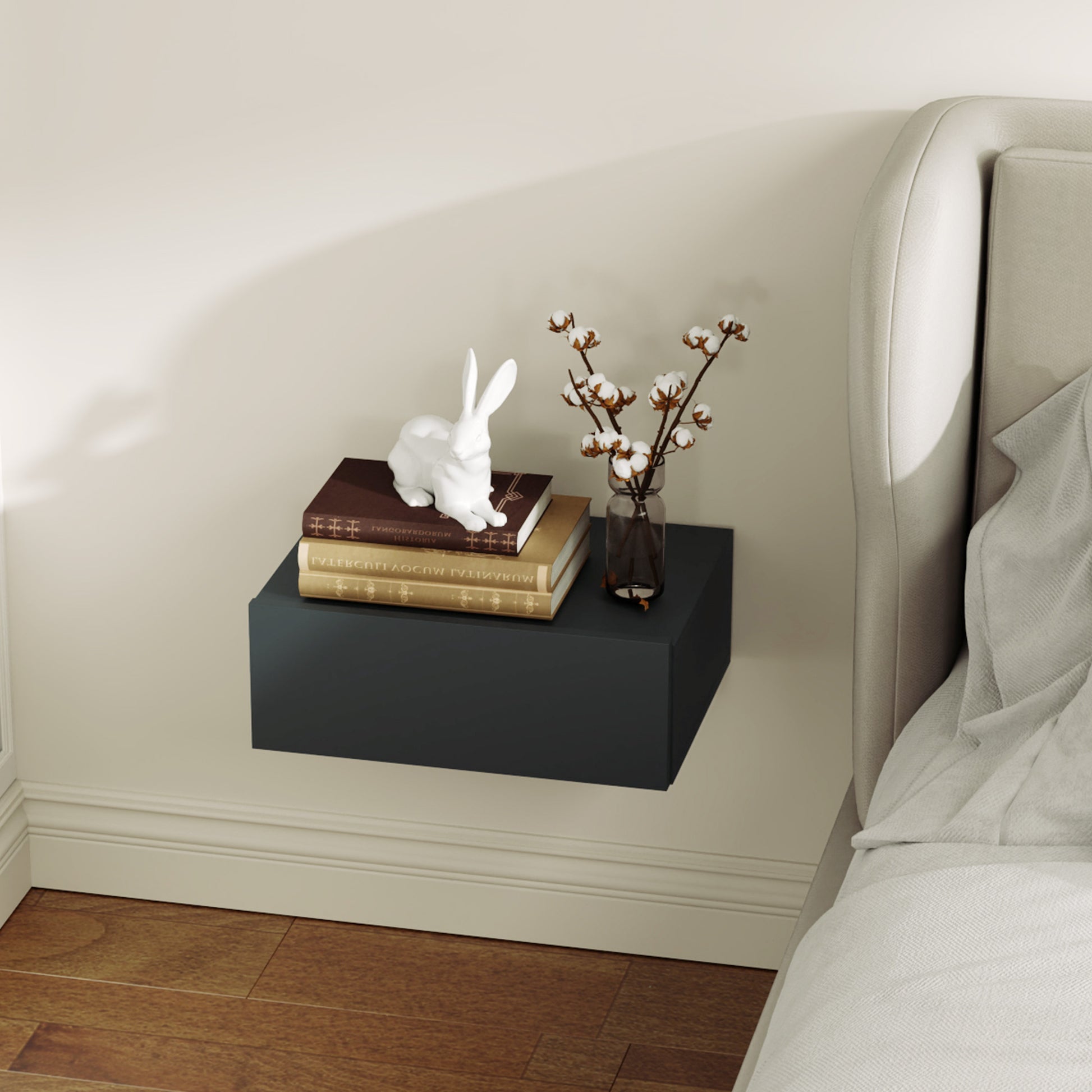 Suspended Bedside Table with Drawer, Bedroom Bedside Table in Particle Board, Modern Style, 40x30x15 cm, Black