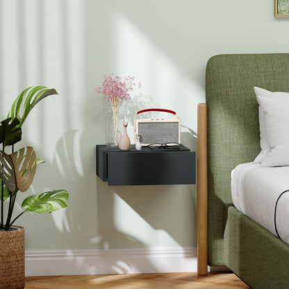 Suspended Bedside Table with Drawer, Bedroom Bedside Table in Particle Board, Modern Style, 40x30x15 cm, Black