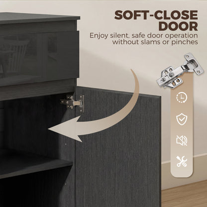 Sideboard — 5-Drawer Dresser with Adjustable Shelf & Soft-Close Door, Kitchen Cabinet for Living Room/Kitchen/Dining, High-Gloss Black, 39.4 x 15.7 x 31.5 in (100 x 40 x 80 cm)