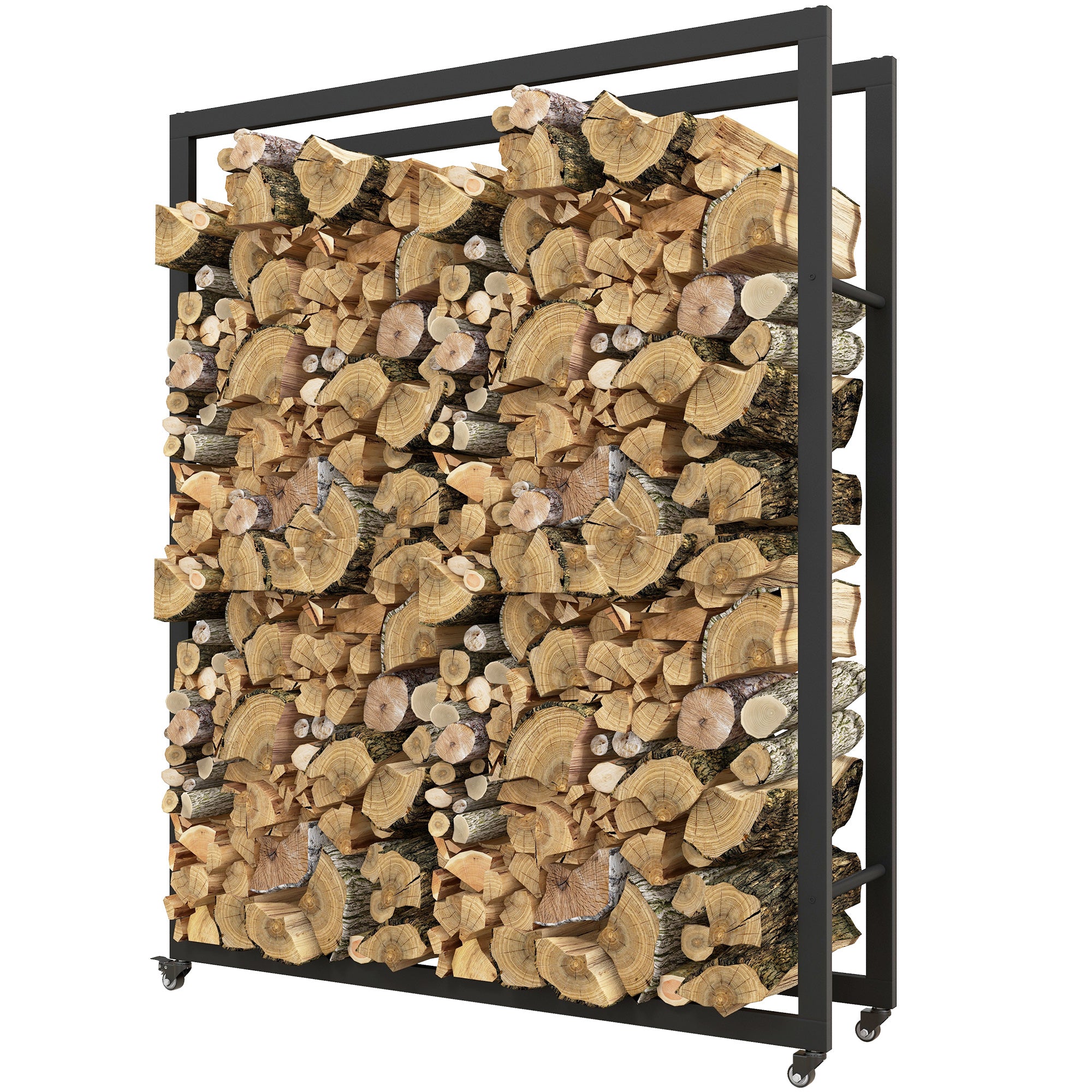 Firewood Rack 120 x 32 x 151 cm Log Rack with Wheels, Firewood Storage for Indoor, Outdoor, Metal, Black