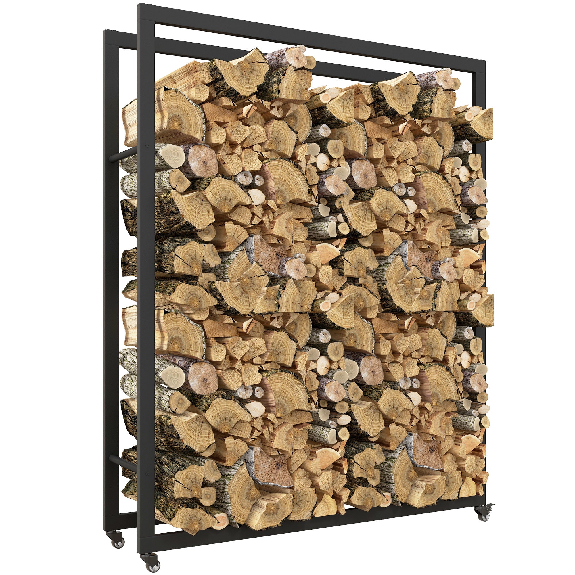 Firewood Rack 120 x 32 x 151 cm Log Rack with Wheels, Firewood Storage for Indoor, Outdoor, Metal, Black