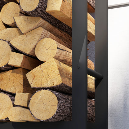Firewood Rack 120 x 32 x 151 cm Log Rack with Wheels, Firewood Storage for Indoor, Outdoor, Metal, Black
