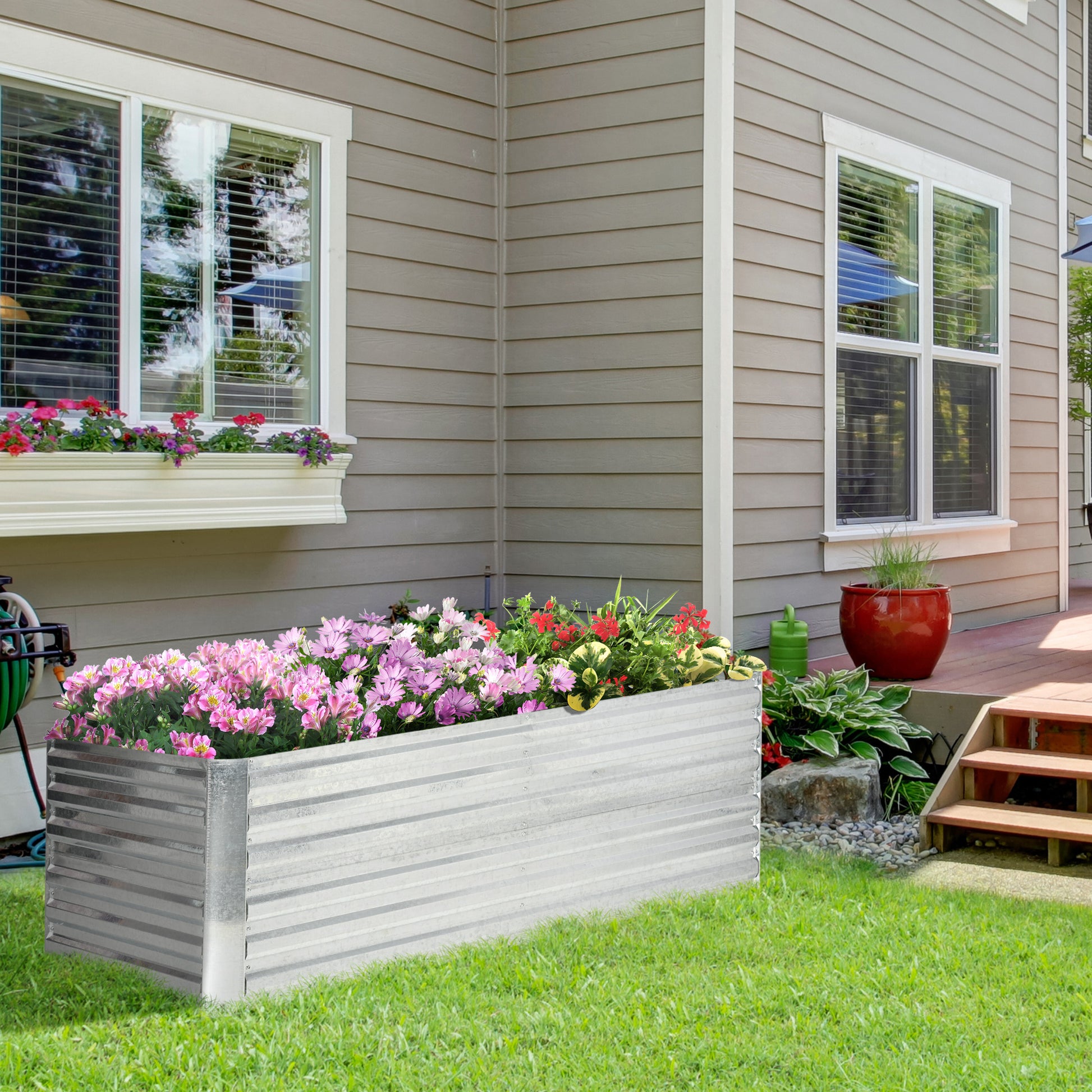 Raised Garden Bed made of Steel, Planting Bed Seedling Bed Flower Box stackable, Plant Box Plant Pot 180x90x60cm for Garden Balcony Terrace, Vegetable Patch for Flowers, Plants, Fruit