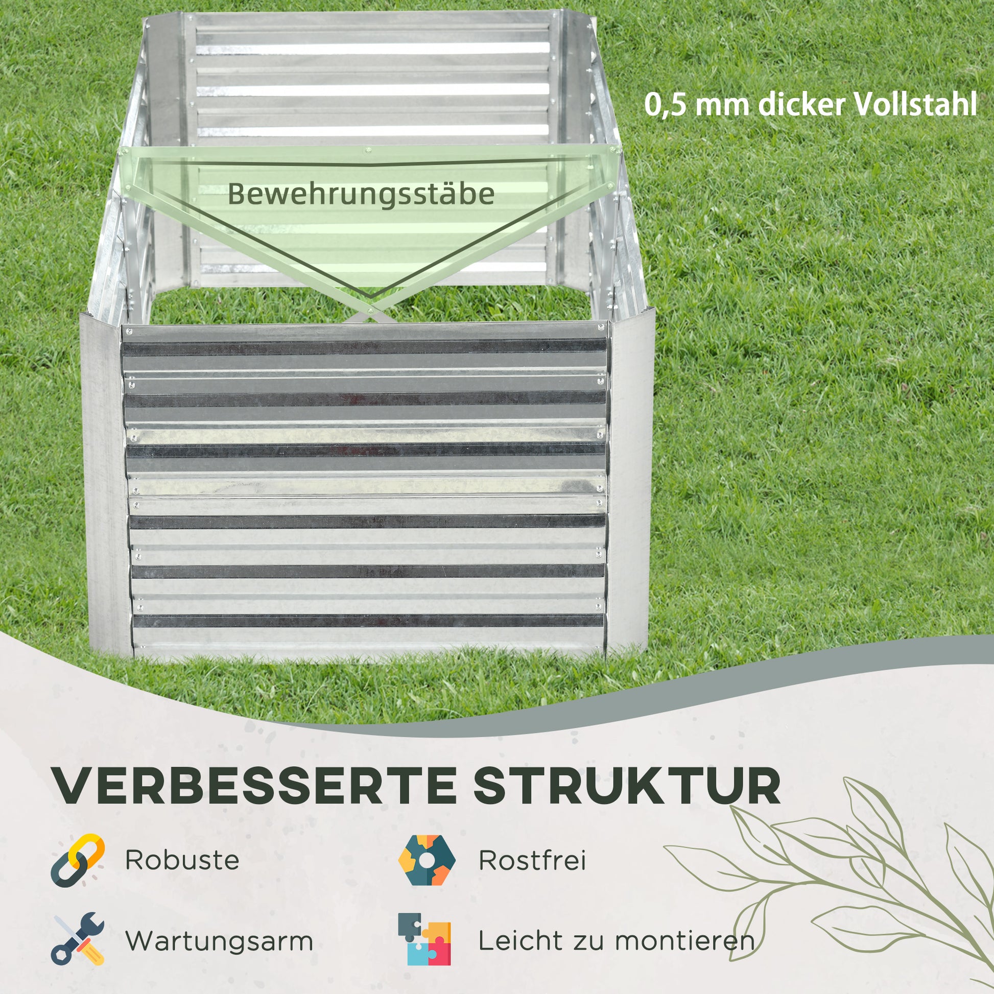 Raised Garden Bed made of Steel, Planting Bed Seedling Bed Flower Box stackable, Plant Box Plant Pot 180x90x60cm for Garden Balcony Terrace, Vegetable Patch for Flowers, Plants, Fruit