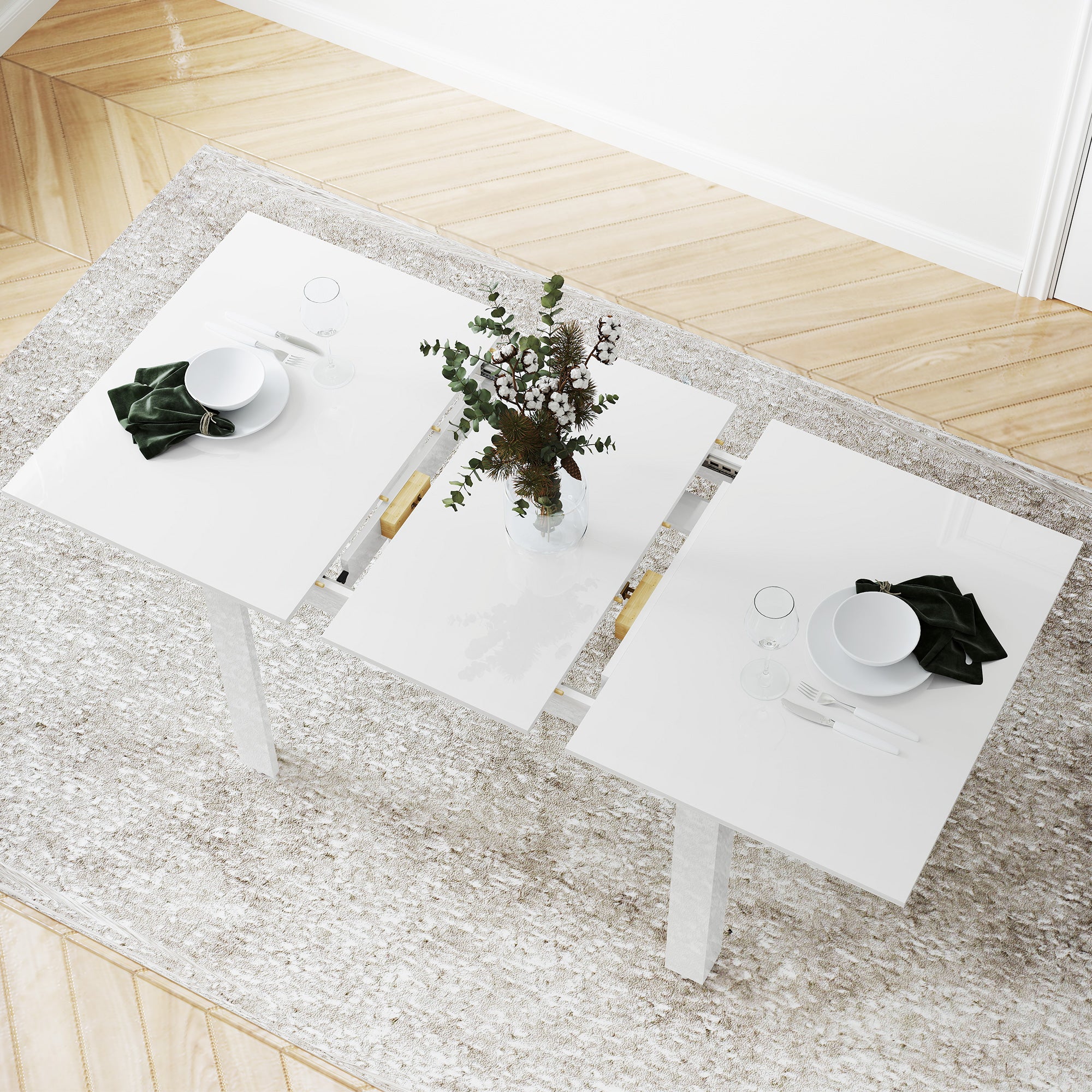 Extendable Dining Table for 4-6 People with Flip Panels, Extendable Kitchen Table in MDF, for Dining Room, Living Room, 120-160x80x78 cm, Glossy White