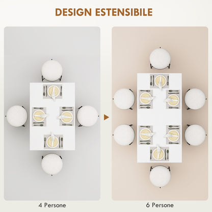 Extendable Dining Table for 4-6 People with Flip Panels, Extendable Kitchen Table in MDF, for Dining Room, Living Room, 120-160x80x78 cm, Glossy White