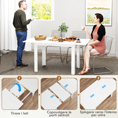 Extendable Dining Table for 4-6 People with Flip Panels, Extendable Kitchen Table in MDF, for Dining Room, Living Room, 120-160x80x78 cm, Glossy White