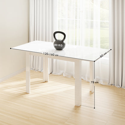 Extendable Dining Table for 4-6 People with Flip Panels, Extendable Kitchen Table in MDF, for Dining Room, Living Room, 120-160x80x78 cm, Glossy White