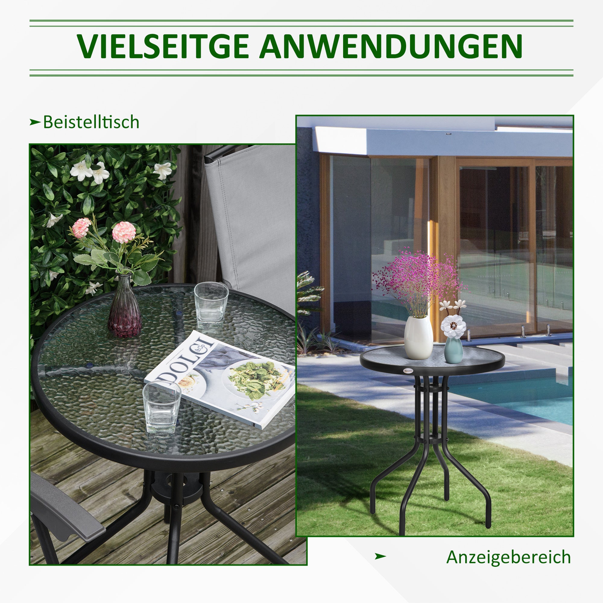 Garden Table ∅60xH70cm, Weatherproof Patio Table made of Metal, Dining Table with Water Ripple Pattern, Outdoor Camping Side Table, Round Patio Table for Garden Balcony Black