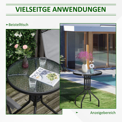 Garden Table ∅60xH70cm, Weatherproof Patio Table made of Metal, Dining Table with Water Ripple Pattern, Outdoor Camping Side Table, Round Patio Table for Garden Balcony Black