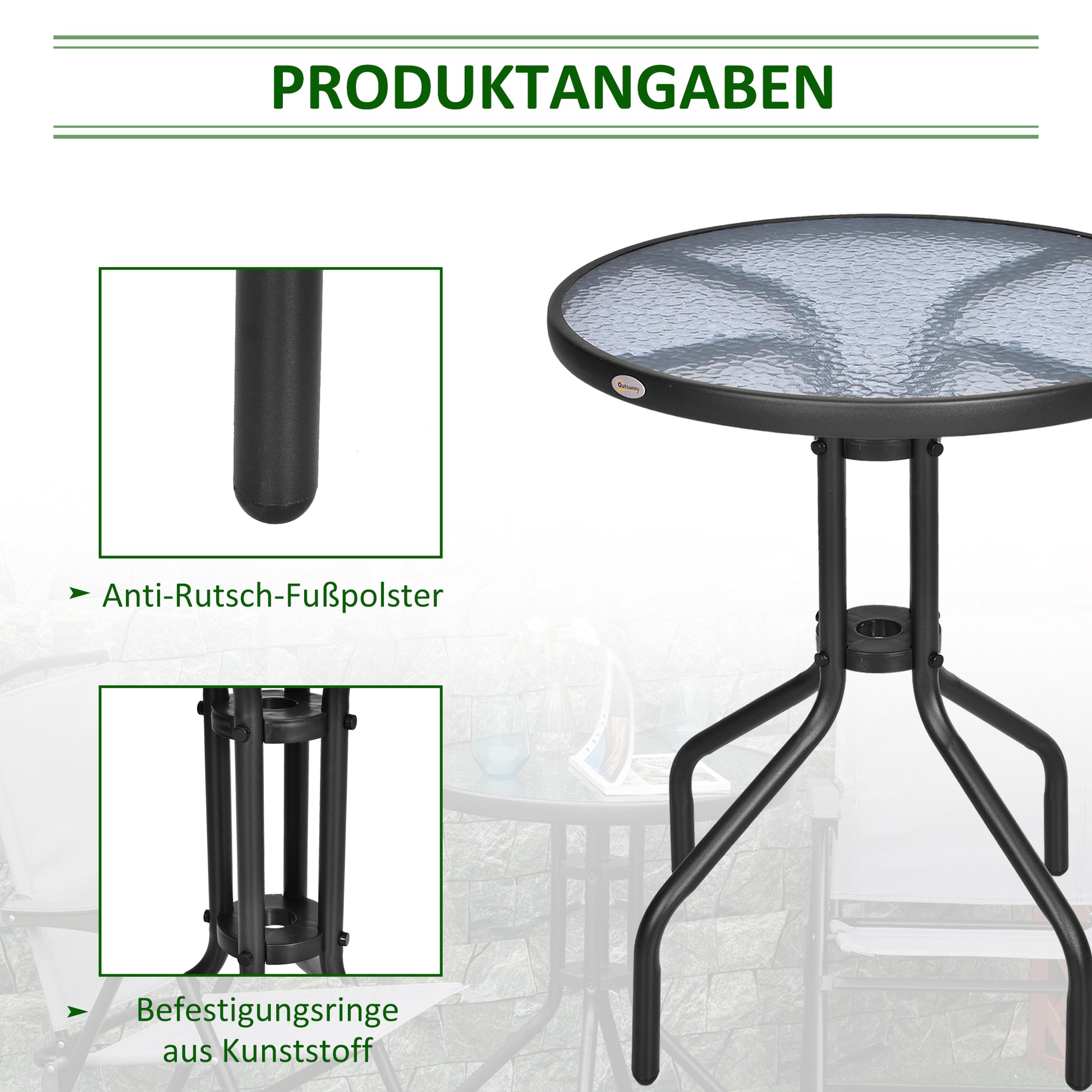 Garden Table ∅60xH70cm, Weatherproof Patio Table made of Metal, Dining Table with Water Ripple Pattern, Outdoor Camping Side Table, Round Patio Table for Garden Balcony Black