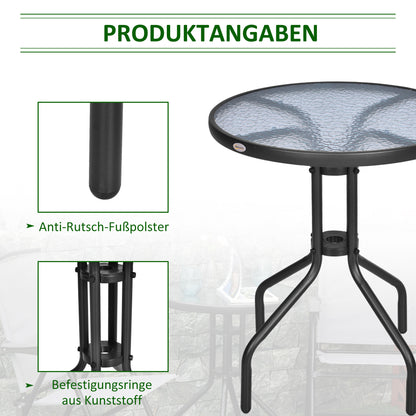 Garden Table ∅60xH70cm, Weatherproof Patio Table made of Metal, Dining Table with Water Ripple Pattern, Outdoor Camping Side Table, Round Patio Table for Garden Balcony Black