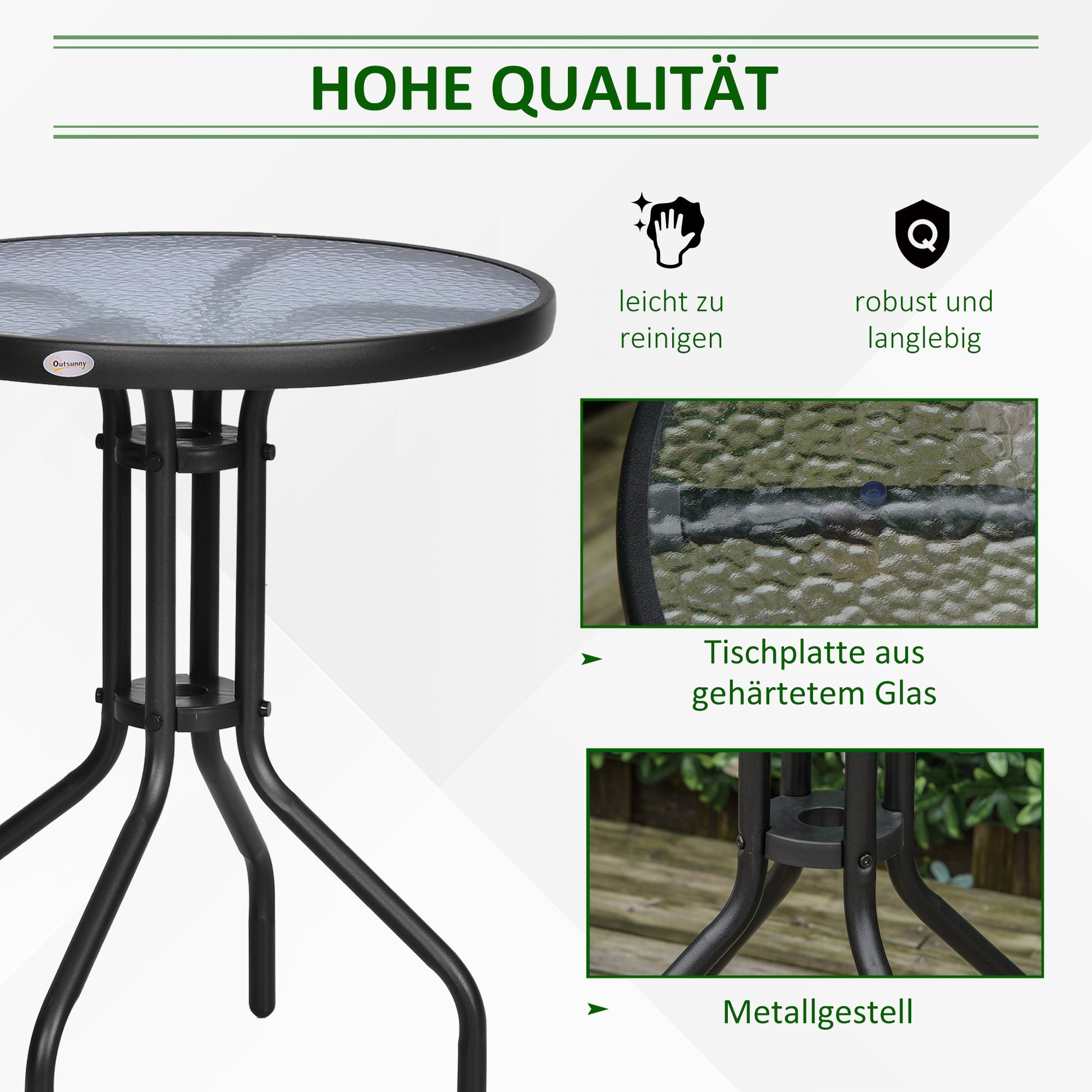 Garden Table ∅60xH70cm, Weatherproof Patio Table made of Metal, Dining Table with Water Ripple Pattern, Outdoor Camping Side Table, Round Patio Table for Garden Balcony Black