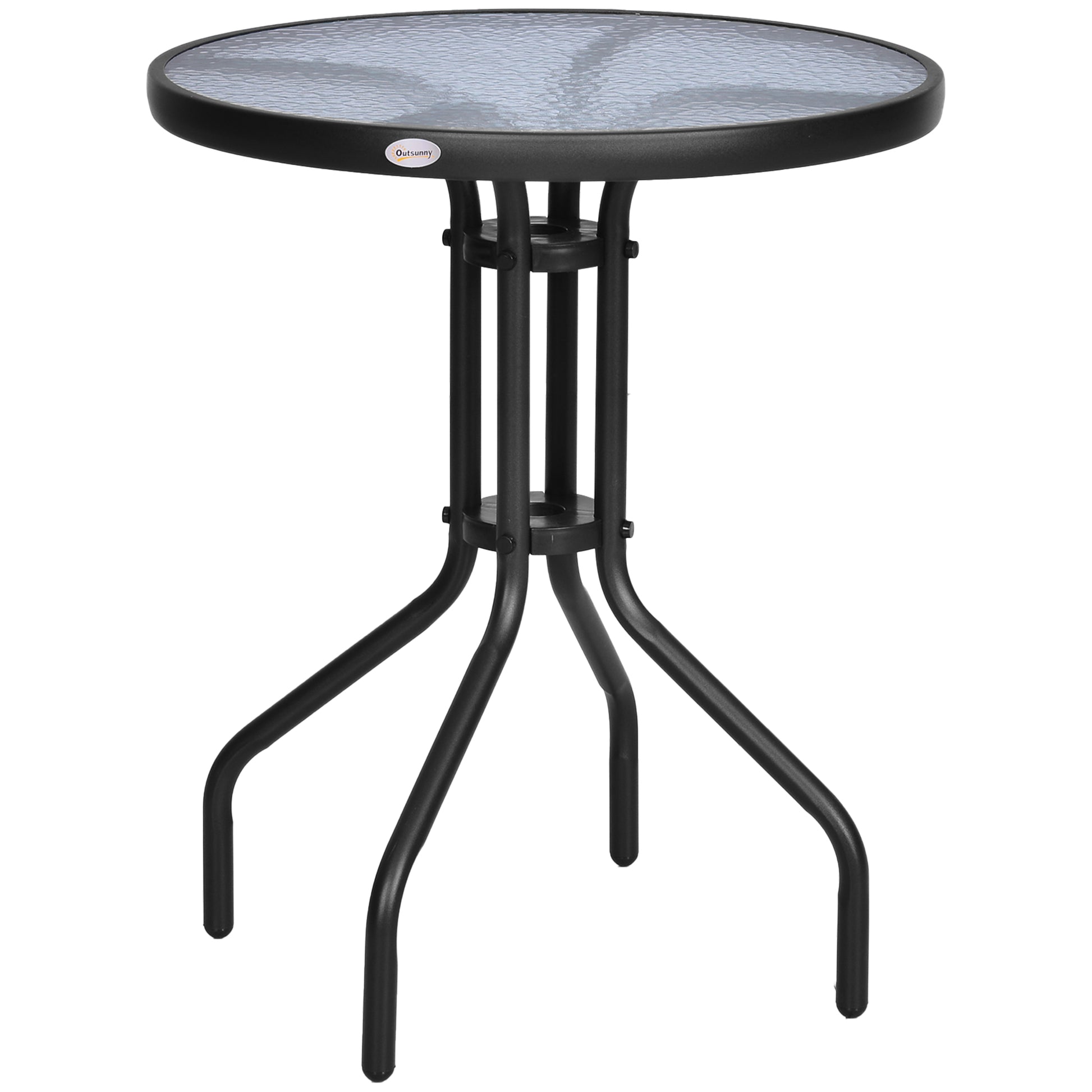 Garden Table ∅60xH70cm, Weatherproof Patio Table made of Metal, Dining Table with Water Ripple Pattern, Outdoor Camping Side Table, Round Patio Table for Garden Balcony Black
