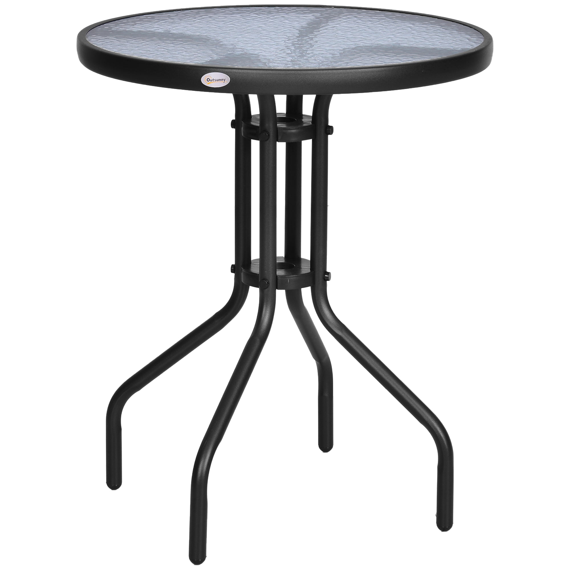 Garden Table ∅60xH70cm, Weatherproof Patio Table made of Metal, Dining Table with Water Ripple Pattern, Outdoor Camping Side Table, Round Patio Table for Garden Balcony Black