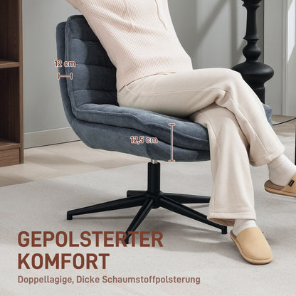 Office Chair Desk Chair without Armrests with Wide Seat, Height Adjustable Tailor Seat Chair Double-layered thick Swivel Chair with Linen Look, for Home Office, Dark Gray