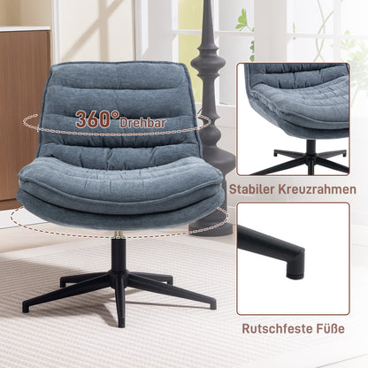 Office Chair Desk Chair without Armrests with Wide Seat, Height Adjustable Tailor Seat Chair Double-layered thick Swivel Chair with Linen Look, for Home Office, Dark Gray