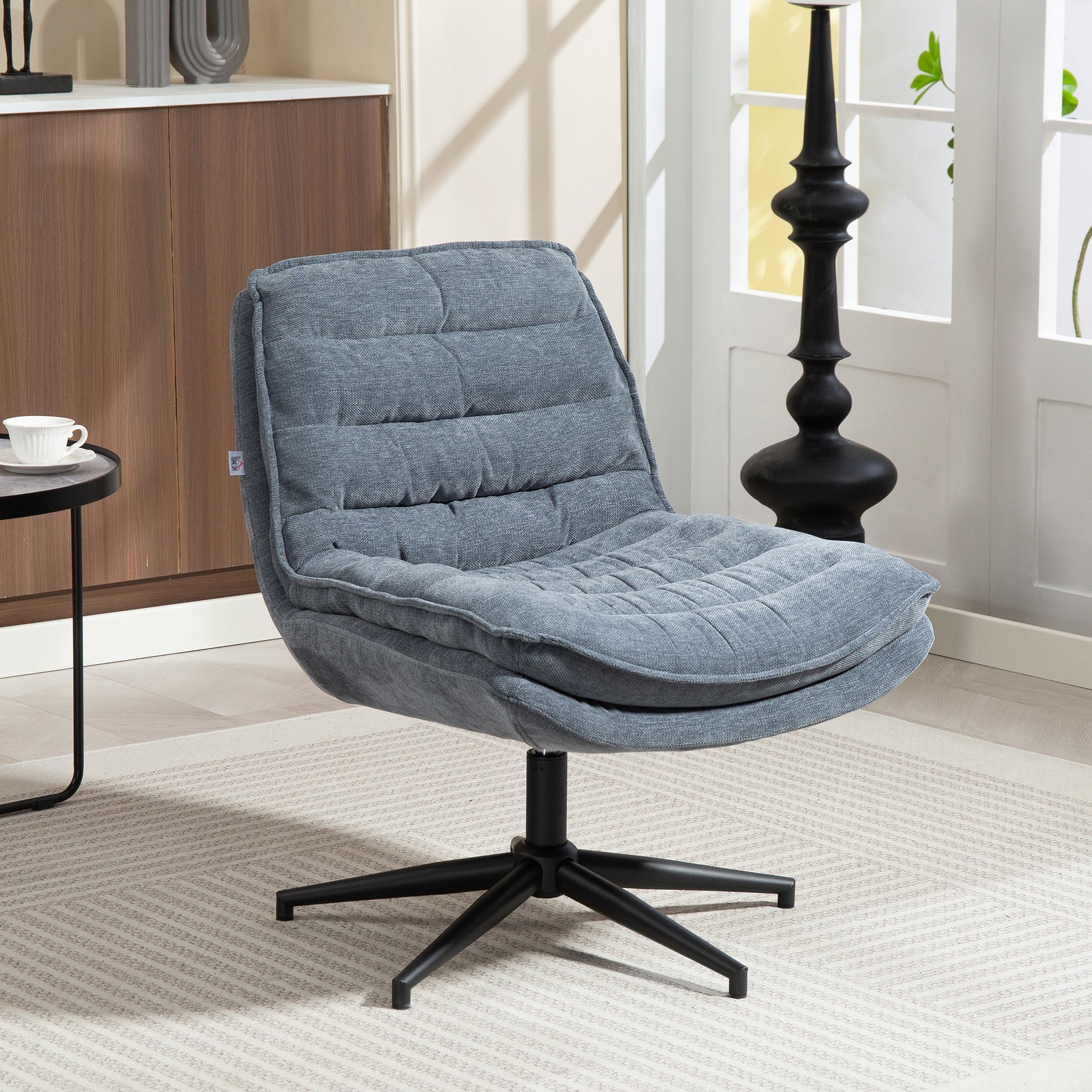 Office Chair Desk Chair without Armrests with Wide Seat, Height Adjustable Tailor Seat Chair Double-layered thick Swivel Chair with Linen Look, for Home Office, Dark Gray
