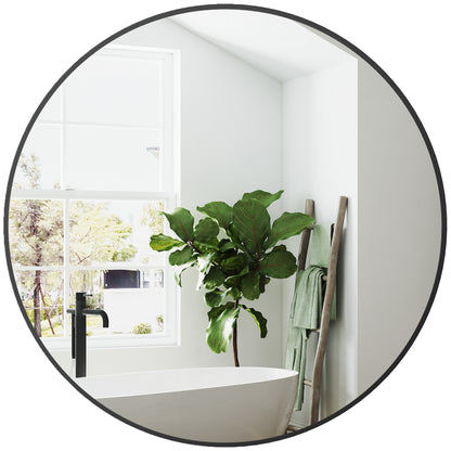 Round Mirror, bathroom mirror, diameter 70 cm, metal frame, wall mirror, easy to install, for bedroom, living room, entryway, black