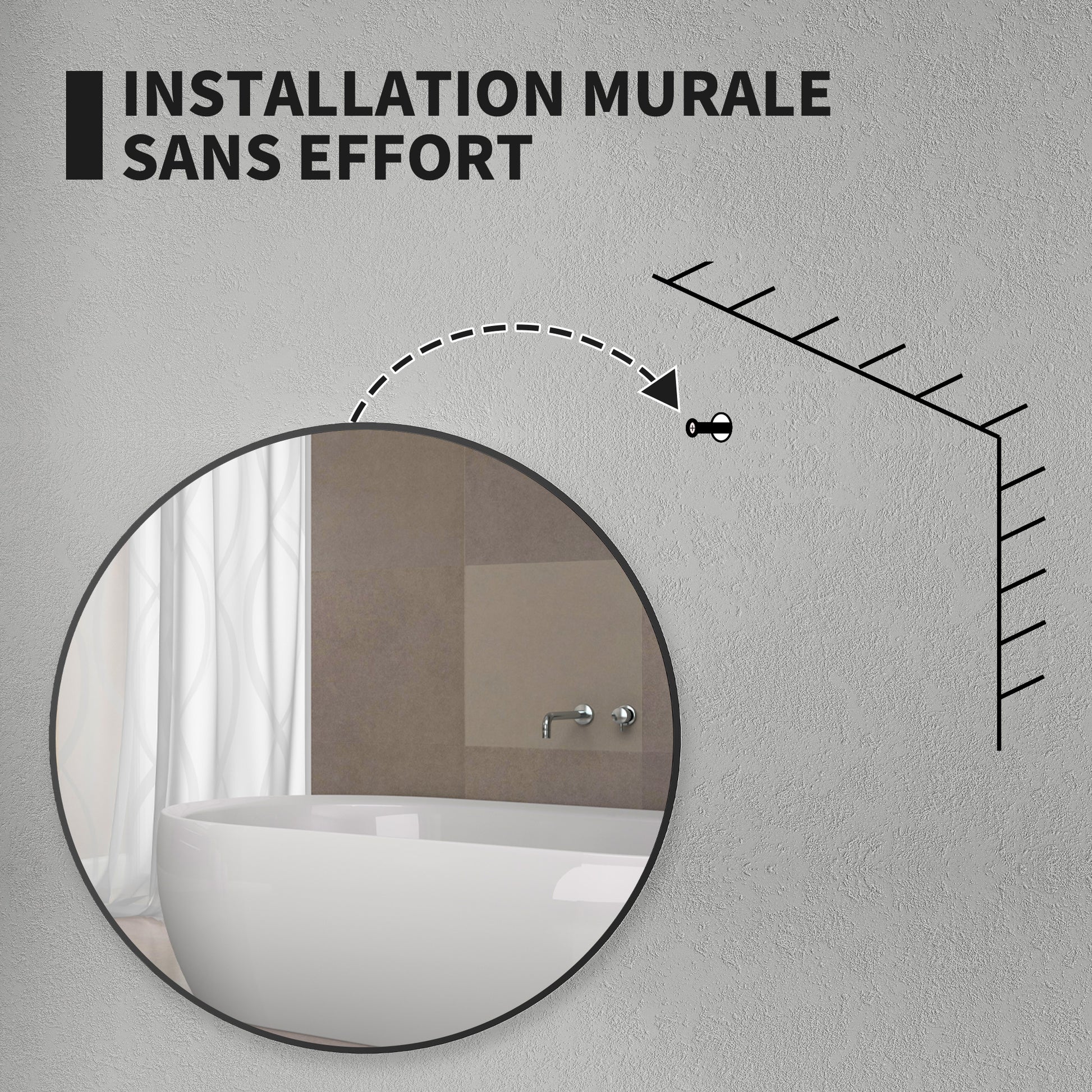 Round Mirror, bathroom mirror, diameter 70 cm, metal frame, wall mirror, easy to install, for bedroom, living room, entryway, black