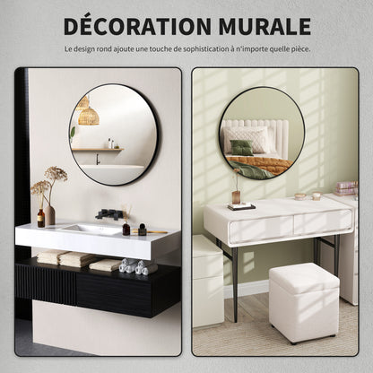 Round Mirror, bathroom mirror, diameter 70 cm, metal frame, wall mirror, easy to install, for bedroom, living room, entryway, black