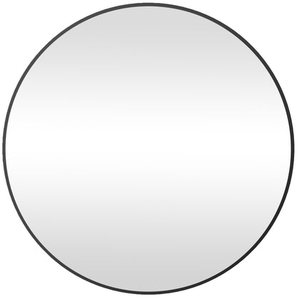 Round Mirror, bathroom mirror, diameter 70 cm, metal frame, wall mirror, easy to install, for bedroom, living room, entryway, black