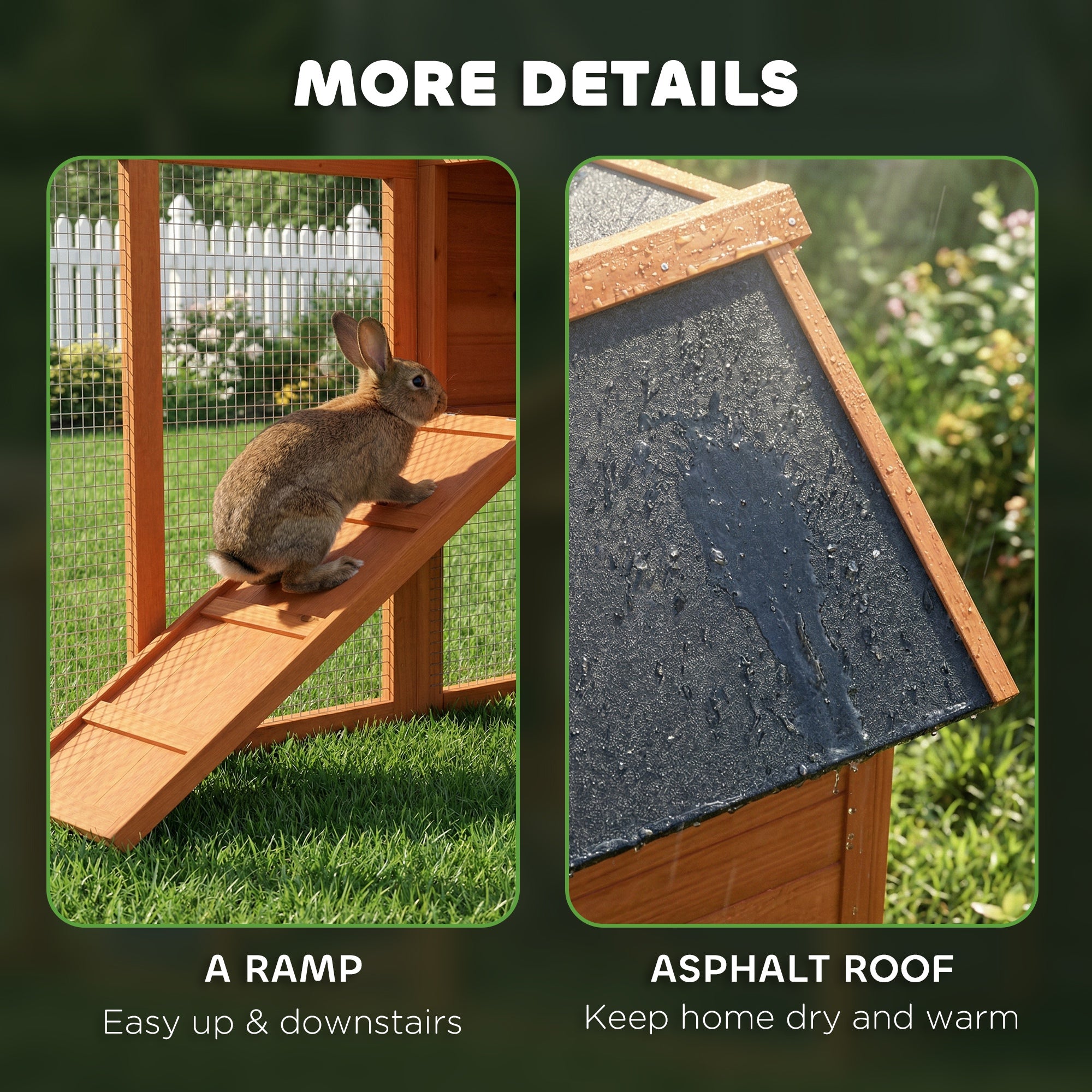 2-Story Wooden Rabbit Hutch, 48.6 x 24.6 x 36.4 in, Waterproof Bitumen Roof, Run with Ramp & Doors – Orange