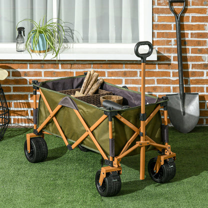 Folding Cart, Transport Cart with Adjustable Handle, Beach Cart, Garden Cart with Folding Table, Load Capacity up to 120 kg, Green