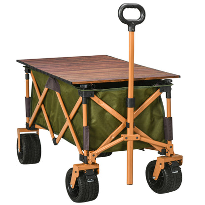 Folding Cart, Transport Cart with Adjustable Handle, Beach Cart, Garden Cart with Folding Table, Load Capacity up to 120 kg, Green