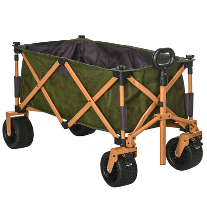 Folding Cart, Transport Cart with Adjustable Handle, Beach Cart, Garden Cart with Folding Table, Load Capacity up to 120 kg, Green