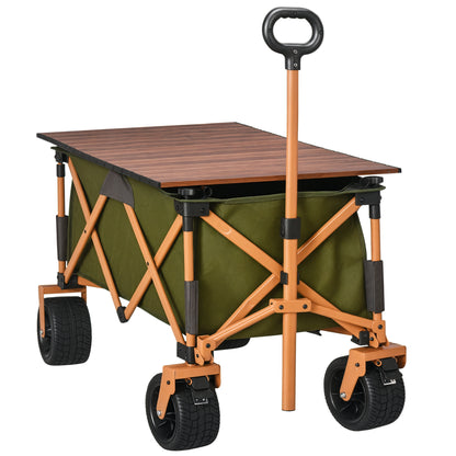 Folding Cart, Transport Cart with Adjustable Handle, Beach Cart, Garden Cart with Folding Table, Load Capacity up to 120 kg, Green