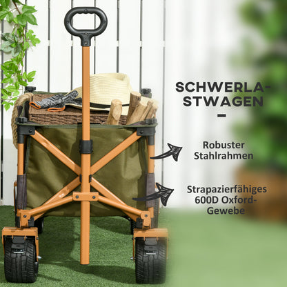 Folding Cart, Transport Cart with Adjustable Handle, Beach Cart, Garden Cart with Folding Table, Load Capacity up to 120 kg, Green