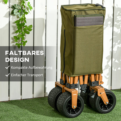 Folding Cart, Transport Cart with Adjustable Handle, Beach Cart, Garden Cart with Folding Table, Load Capacity up to 120 kg, Green