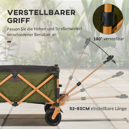 Folding Cart, Transport Cart with Adjustable Handle, Beach Cart, Garden Cart with Folding Table, Load Capacity up to 120 kg, Green