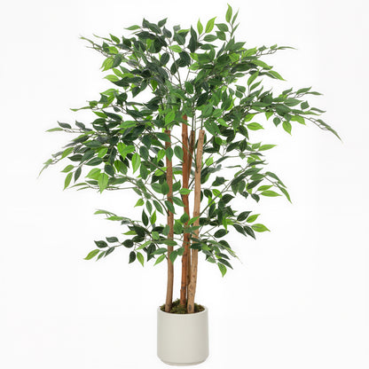 Artificial Banyan Tree with Adjustable Branches — White PP & Cement Planter, Realistic PEVA Leaves & Wood Trunk, 47.2 in