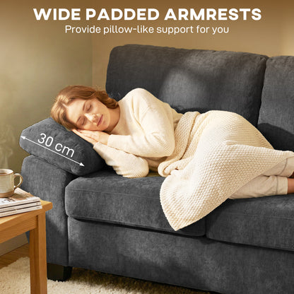 2-Seater Chenille Sofa, Compact 61.4" Fabric Couch with Thick Pocket-Spring Cushion & Wide Padded Arms – Dark Gray