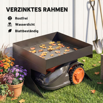 Robot Mower Garage, Galvanized Steel, 75 x 70 x 46 cm (29.5 x 27.6 x 18.1 in) with Planter – Black