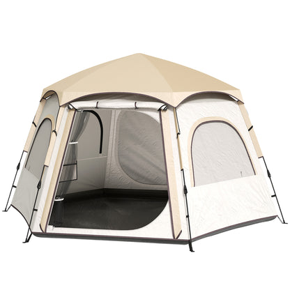 Camping Tent for 2-4 People Foldable Camping Tent Easy Installation Mesh Windows Hook and Carry Bag UV Protection Waterproof for Hiking White and Beige