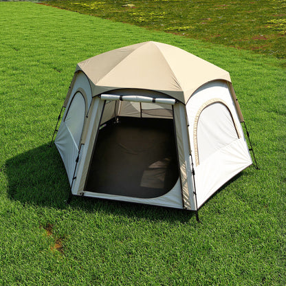 Camping Tent for 2-4 People Foldable Camping Tent Easy Installation Mesh Windows Hook and Carry Bag UV Protection Waterproof for Hiking White and Beige